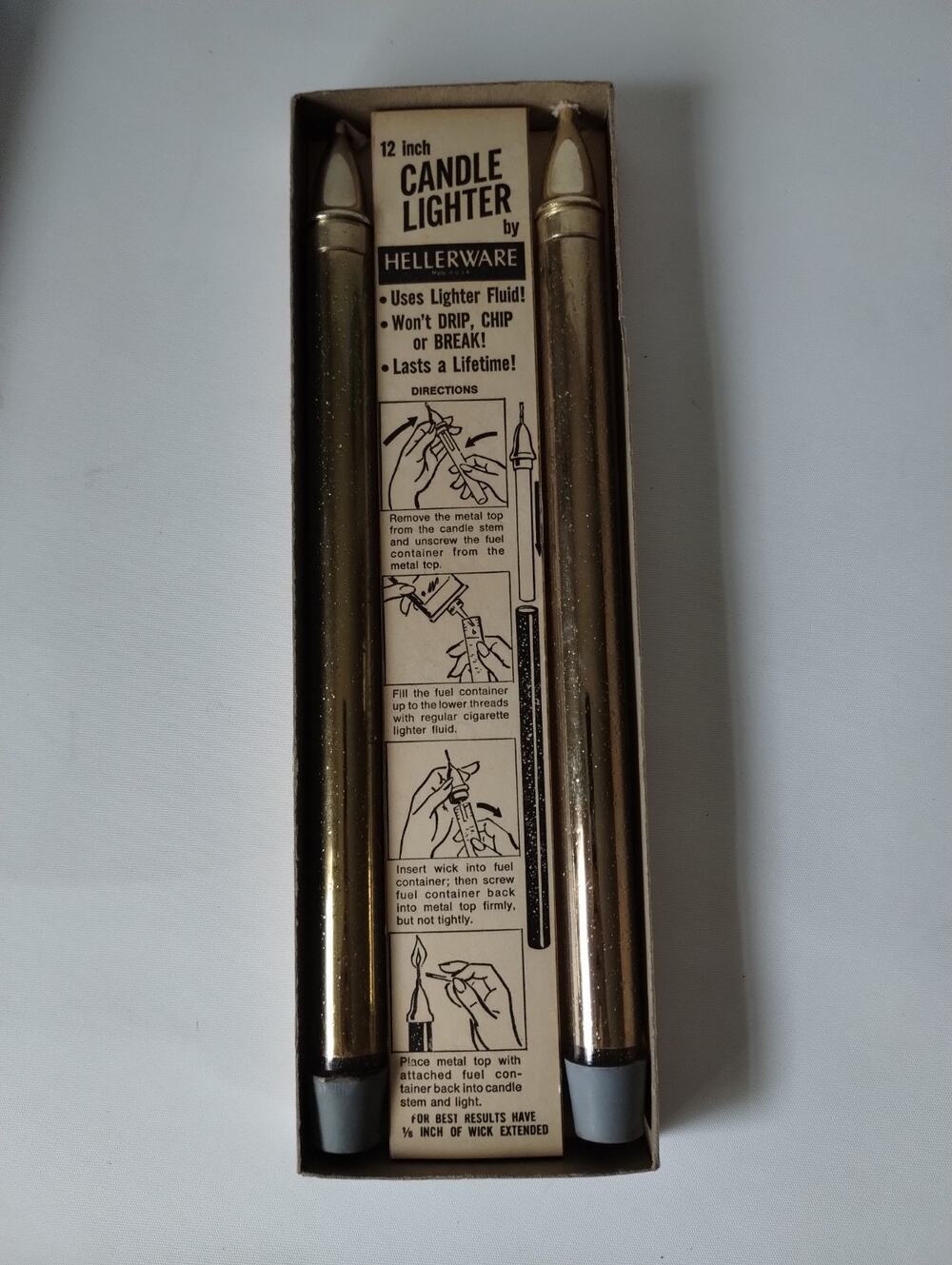 Vintage Hellerware 12" Candle Lighters In Box Lot of 2 - Gold (NOS)